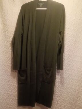 Terra & Sky Olive Green Ribbed Cardigan with Tie
